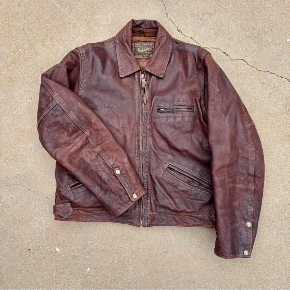 Men's Vintage-Style Dark Brown Leather Bomber Jacket